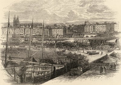 Barcelona kikötője, Spanyolország, Samuel Manning tiszteletes „Spanish Pictures” című művéből, 1870-ben alkotó: English School